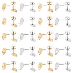 40Pcs 2 Colors 304 Stainless Steel Stud Earring Findings, with Hole, Textured Teardrop, Golden & Stainless Steel Color, 10x6mm, Hole: 1mm, Pin: 0.8mm, 20Pcs/color(STAS-UN0042-54)