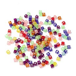 Transparent Large Hole Acrylic European Beads, Horizontal Hole, Cube with Letter, Mixed Color, 6x6x6mm, Hole: 3.5~4mm(X-TACR-Q005-6mm-M)