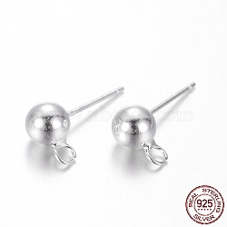 Round 925 Sterling Silver Ear Stud Findings, Earring Posts, Silver, 17mm, Hole: 2mm, Pin: 0.7mm(STER-M108-01)