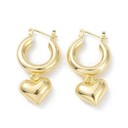 Brass Heart Dangle Hoop Earrings for Women, Real 18K Gold Plated, 40mm, Pin: 0.8mm(EJEW-G347-01G)