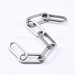 304 Stainless Steel Paperclip Chains, Drawn Elongated Cable Chains, Unwelded, Flat Oval, Stainless Steel Color, 16x6.6x1mm(CHS-D031-03P)