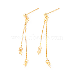 925 Sterling Silver Stud Earring Findings, Long Chain Tassel with Double Peg Bails, for Half Drilled Beads, Golden, 46mm, Pin: 0.7mm and 0.6mm(for half drilled beads)(STER-P047-11B-G)