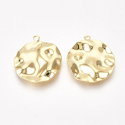 Brass Pendants, Flat Round, Nickel Free, Real 18K Gold Plated, 22x19x2mm, Hole: 1.6mm(X-KK-S350-241G)