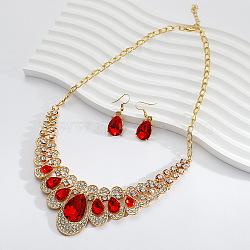 Alloy Rhinestone Bib Necklaces & Dangle Earrrings Sets for Women, Teardrop, Hyacinth, 450mm(WG5541E-01)