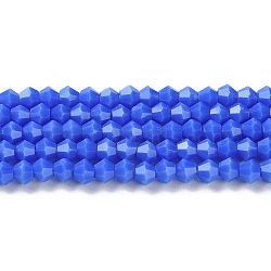 Opaque Solid Color Imitation Jade Glass Beads Strands, Faceted, Bicone, Medium Blue, 4x4mm, Hole: 0.8mm, about 87~98pcs/strand, 12.76~14.61 inch(32.4~37.1cm)(GLAA-F029-P4mm-11)