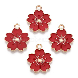 Alloy Enamel Pendants, Sakura Flower, Light Gold, Red, 20.5x17.5x1.5mm, Hole: 2mm(ENAM-S121-115A)