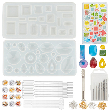 Olycraft DIY Epoxy Resin Crafts, with Silicone Pendant & Cabochon & Mixed Shape Molds, UV Gel Nail Art Tinfoil, Disposable Plastic Transfer Pipettes, Disposable Latex Finger Cots, Golden & Silver