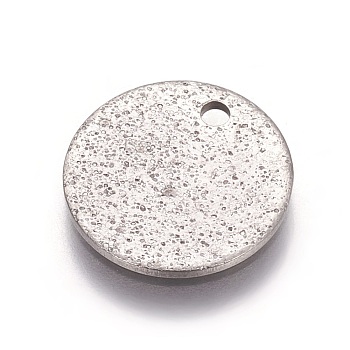 304 Stainless Steel Textured Pendants, Flat Round, Stainless Steel Color, 12x1mm, Hole: 1.4mm