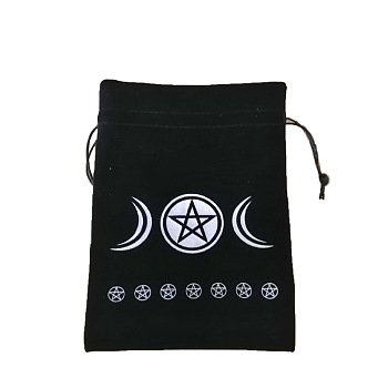 Velvet Jewelry Pouches, Drawstring Bags with Moon Pattern, Black, 18x13cm