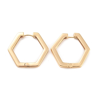Brass Hoop Earrings, Hexagon, Light Gold, 27.5x3mm