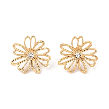 304 Stainless Steel Inlay Rhinestone Stud Earrings, for Women, PVD Vacuum Plating, Flower, Golden, 25x26.2mm