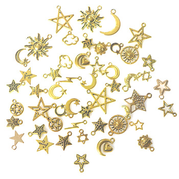 Alloy Pendants, Star and Moon, Antique Golden, 10~30mm, 50pcs/bag