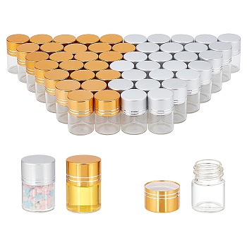 50Pcs 2 Colors Column Glass Empty Pill Bottle with Aluminum Screw Top Lids, Mini Vials Seal Jars, for Jewelry Beads, Herbs Storing, Mixed Color, 22x32mm, Inner Diameter: 14mm, Capacity: 5ml(0.17fl. oz), 25pcs/color
