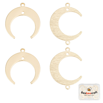 20Pcs 2 Styles Brass Connector Charms, Long-Lasting Plated, Crescent Moon Links, Real 14K Gold Plated, 19~22x16.5~18x1mm, Hole: 1.2mm, 10pcs/style