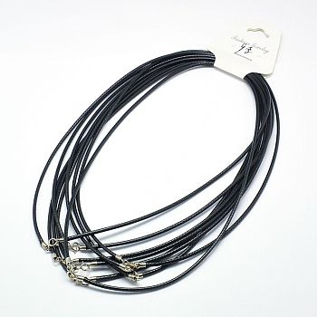 Waxed Cotton Cords, for Necklace Making, with 925 Sterling Silver Findings and Spring Ring Clasps, Black, 18 inch(45.8cm)