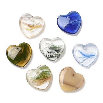 Glass Pendants, Imitation Gemstone, Heart Charms, Mixed Color, 29x30x8mm, Hole: 1.6mm