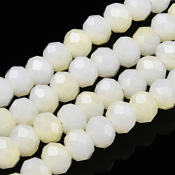 Two-Tone Imitation Jade Glass Beads Strands, Faceted, Rondelle, Light Yellow, 6x5mm, Hole: 1.4mm, about 85~90pcs/strand, 15.35 inch~16.34 inch(39~41.5cm)