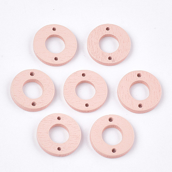 Painted Poplar Wood Links, Donut, Pink, 18x2.5mm, Hole: 1.6mm
