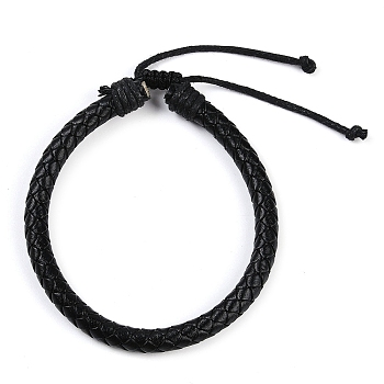 Adjustable Leather Cord Braided Bracelets, with Nylon Thread Cord, Burlap Paking Pouches Drawstring Bags, Black, 2 inch~2-7/8 inch(5.1~7.2cm), 6mm