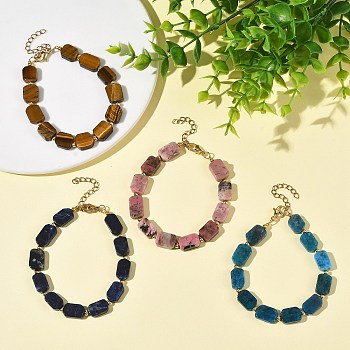 Natural Mixed Genstone Beaded Bracelets for Women, Golden, 6.89 inch(17.5cm)