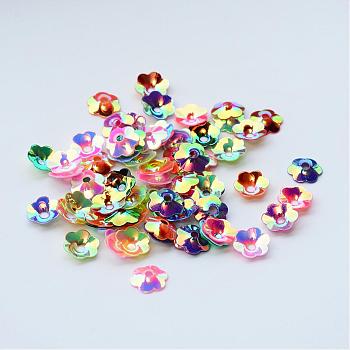 Ornament Accessories Disc Plastic Paillette Beads, Sequins Beads, Flower, Mixed Color, 10x2mm, Hole: 1.5mm, about 15000pcs/500g