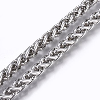 304 Stainless Steel Wheat Chains, Foxtail Chain, Unwelded, Stainless Steel Color, 7mm, Link: 10.5x7x2.5mm