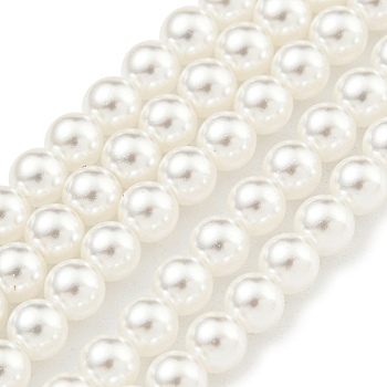 Glass Pearl Beads Strands, Round, White, 4mm, Hole: 0.5mm, about 100pcs/strand, 15.55''(39.5cm)