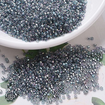 MIYUKI Delica Beads, Cylinder, Japanese Seed Beads, 11/0, Rainbow Gold Luster, (DB0111) Transparent Blue Gray Rainbow Gold Luster, 1.3x1.6mm, Hole: 0.8mm, about 100000pcs/500g