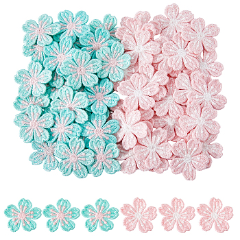 60Pcs 2 Colors Flower Polyester Ornament Accessories, for DIY Clothes, Bag, Pants, Shoes Decoration, Mixed Color, 38x41x2mm, 30pcs/color