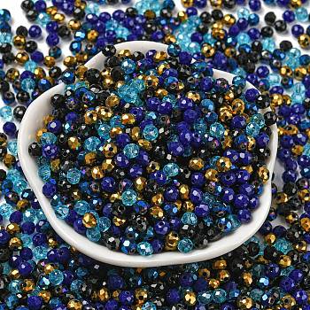 Glass Beads, Faceted, Rondelle, Medium Blue, 4x3mm, Hole: 0.4mm, about 6800pcs/500g