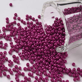 11/0 Grade A Round Glass Seed Beads, Baking Paint, Deep Pink, 2.3x1.5mm, Hole: 1mm, about 48500pcs/pound