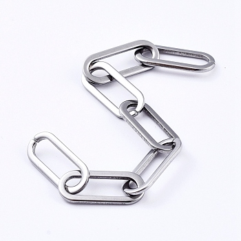 304 Stainless Steel Paperclip Chains, Drawn Elongated Cable Chains, Unwelded, Flat Oval, Stainless Steel Color, 16x6.6x1mm
