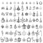 74Pcs 73 Style Tibetan Style Alloy Pendants, Mixed Shapes, Christmas Theme, Antique Silver, 10~30x7.5~21.5x1~5mm, hole: 1~2.5mm, 1pc/style(FIND-YW0003-37)