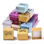 6Pcs Cardboard Ring Boxes, with Bowknot Ribbon Outside and White Sponge Inside, Square, Mixed Color, 5~5.3x5~5.3x3.8~4cm(CBOX-FS0001-04A)
