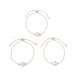 Natural Pearl Link Slider Bracelet, 304 Stainless Steel Jewelry, Old Lace, 10-1/4 inch(26cm)(BJEW-JB09449-01)