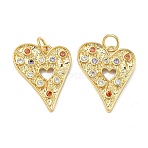 Brass Pave Cubic Zirconia Pendants, Heart Charms, Long-Lasting Plated, Rack Plating, Lead Free & Cadmium Free, Real 18K Gold Plated, 19x16.5x2mm, Jump Ring: 5x0.8mm, Inner Diameter: 3.5mm(KK-F933-02G)