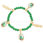 Alloy Virgin Mary Charm Bracelets, Faceted Bead Stretch Bracelets, Green, Inner Diameter: 2-1/8 inch(5.4cm)(WH-WG111B5-01)