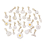 Alloy Enamel Pendant Decorations, 304 Stainless Steel Lobster Claw Clasp Charms for Bag Ornaments, White, 22~43mm, pendant: 9.5~30.5x7~24x1.5~3.5mm(HJEW-JM02938-04)
