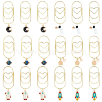 18Pcs 6 Style Iron Bookmark, with Alloy Enamel Pendants, Mixed Shapes, Golden, Mixed Color, 59~75mm(AJEW-FH00052)
