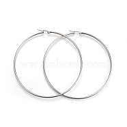 201 Stainless Steel Big Hoop Earrings, with 304 Stainless Steel Pin, Hypoallergenic Earrings, Ring Shape, Stainless Steel Color, 12 Gauge, 82.5x2mm, Pin: 1mm(EJEW-A052-20E-P)