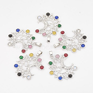 Chakra Jewelry, Alloy Gemstone Pendants, Moon, Platinum, 39x35x3.5mm, Hole: 6x3mm(G-S292-07)