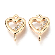 Brass Micro Pave Clear Cubic Zirconia Links Connectors, Long-Lasting Plated, Heart, Real 14K Gold Plated, 11x7.8x2.5mm, Hole: 1mm(ZIRC-H116-04G)