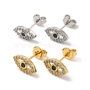 Cubic Zirconia Hollow Out Horse Eye Stud Earrings, Rack Plating Brass Jewelry for Women, Cadmium Free & Lead Free, Mixed Color, 5.5x10mm, Pin: 0.7mm(EJEW-F301-08)