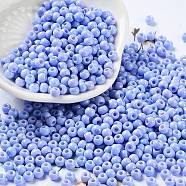 Baking Paint Glass Seed Beads, Round, Cornflower Blue, 4x3mm, Hole: 1.2mm, about 7650pcs/pound(SEED-H002-I-A530)