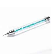 Acrylic Double-end Point Drill Pens, with Wax Pen & Rhinestones, Nail Art Dotting Tools, Dark Turquoise, Stainless Steel Color, 12.7x1cm(MRMJ-WH0076-01B)