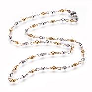 304 Stainless Steel Chain Necklaces, with Lobster Claw Clasps, Flat Round, Golden & Stainless Steel Color, 17.9 inch(45.5cm)(STAS-P164-12GP)