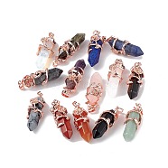 Natural & Synthetic Mixed Gemstone Pointed Pendants, Faceted Bullet Charms, with Rack Plating Rose Gold Plated Alloy Rose Findings, Cadmium Free & Lead Free, 47~49.5x16.5x16mm, Hole: 8x5mm(G-L524-13RG)