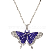 Butterfly Rhinestone Pendant Necklaces, with Platinum Alloy Chains, Sapphire, 18.31 inch(46.5cm)(PW23032701634)