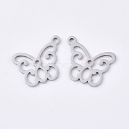 201 Stainless Steel Pendants, Butterfly, Stainless Steel Color, 15x18x1mm, Hole: 1.4mm(STAS-T045-42P)