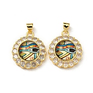 Real 18K Gold Plated Brass Pendants, with Glass and Acrylic, Flat Round with Evil Eye Charms, Colorful, 23.5x20x7mm, Hole: 4x3.5mm(KK-L209-008G-04)